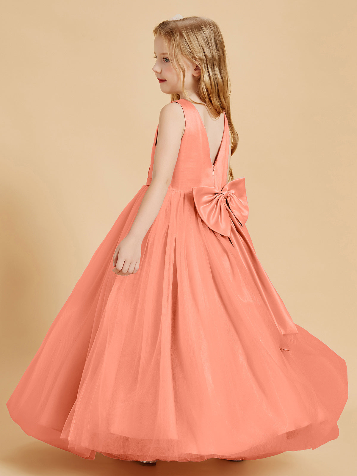 Tulle Junior Bridesmaid Dresses Satin Top Sunset